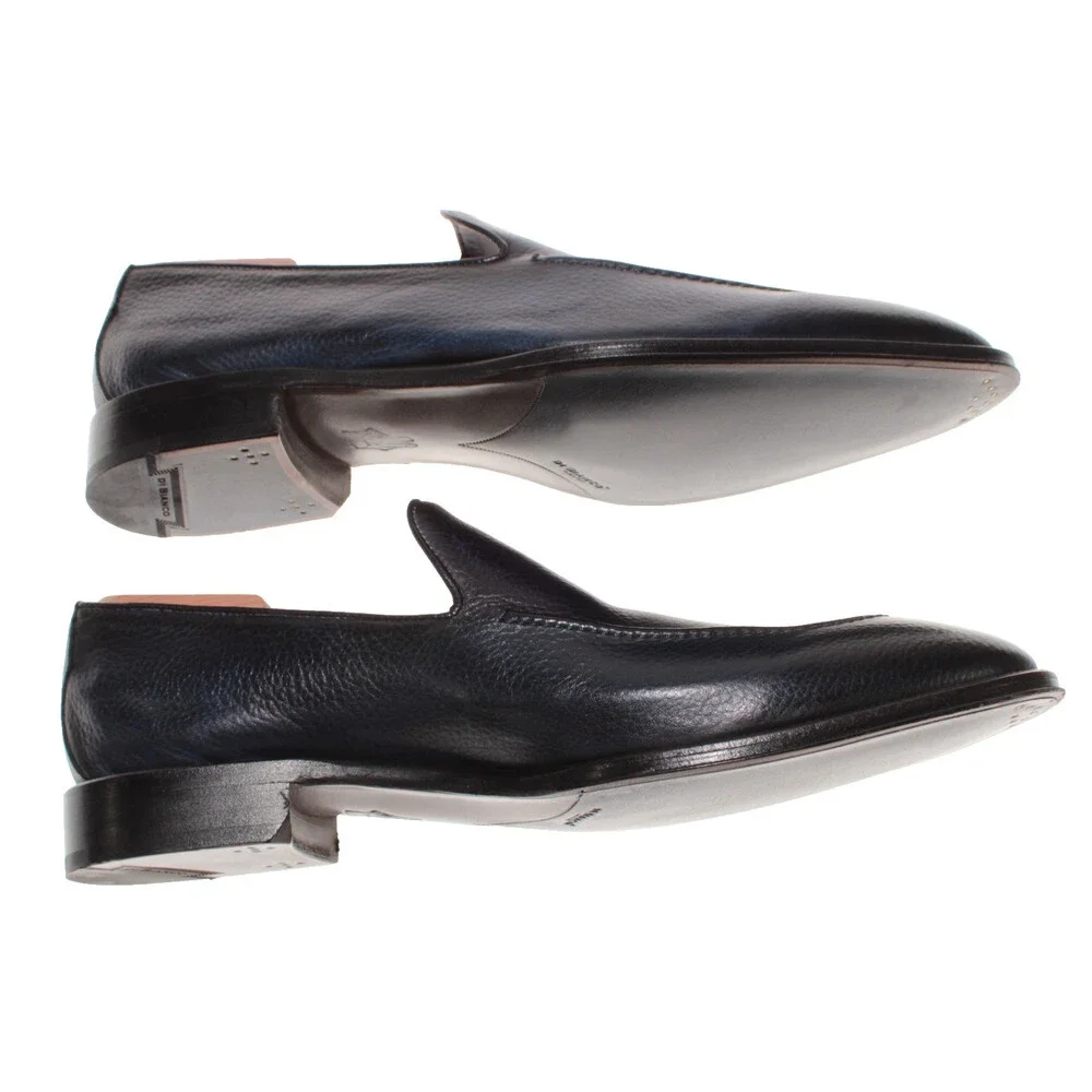 Di Bianco NWB Slip On Loafers Size 11.5 US in Dark Blue Pebbled Leather